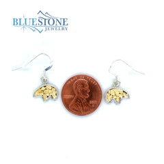 Small Silver Bear Earring with Gold Nuggets
