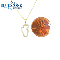 Small 14KYG Lake Tahoe Outline Pendant w/ Diamonds