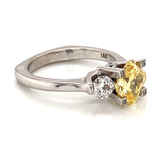 18K White Gold Engagement Ring with Yellow CZ & Diamonds-Size 7**30%OFF**