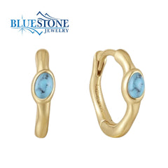 14K Yellow Gold Plated Hoops with Turquoise - 1/2"