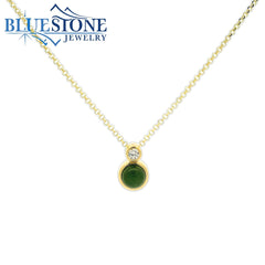 Gold Plated Necklace With Jade And Cubic Zirconia - 18"