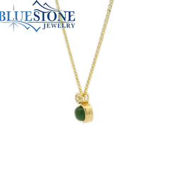 Gold Plated Necklace With Jade And Cubic Zirconia - 18"