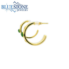 Gold Plated Hoop Earrings With Jade
