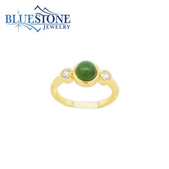 Gold Plated Ring With Jade And Cubic Zirconias - Sz.6