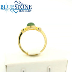 Gold Plated Ring With Jade And Cubic Zirconias - Sz.7
