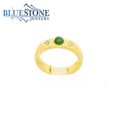 18K Gold Plated Matte Ring With Jade And Cubic Zirconias - Sz.8