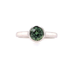 14k White Gold Green/Gray Sapphire & Surprise Diamonds Engagement Ring