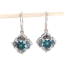 KALEIDOSCOPE 14K White Gold Earrings w/ Blue Topaz, Emerald & Rubies