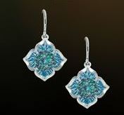 KALEIDOSCOPE 14K White Gold Earrings w/ Blue Topaz, Emerald & Rubies