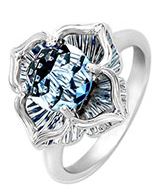 KALEIDOSCOPE 14 Karat White Gold Rig with one 6.5mm Round Blue Topaz, Emeralds & Rubies
