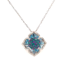 KALEIDOSCOPE 14K White Gold Pendant w/ 6.5mm Blue Topaz, Emeralds & Rubies