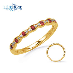 14 Karat Yellow Gold Ring With Rubies and Diamonds- sz6.5
