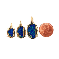 Small 14kt Yellow Gold Plated Lake Tahoe/Bear Reversible Pendant with Lab-Grown Opal
