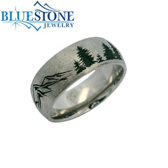 8mm Titanium Tahoe Mountains & Trees Ring *Reverse Pattern*Sz 10