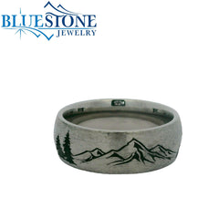 8mm Titanium Tahoe Mountains & Trees Ring *Reverse Pattern*Sz 10