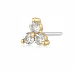 14K Yellow Gold Flat Back Single Stud Earring with 3 White Sapphires