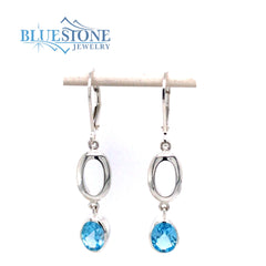 Sterling Silver Lever Back Earrings with Blue Topaz