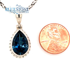 Sterling Silver Pendant with a Pear Cut London Blue Topaz gemstone on