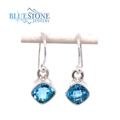Sterling Silver Wire Earrings w/ Blue Topaz