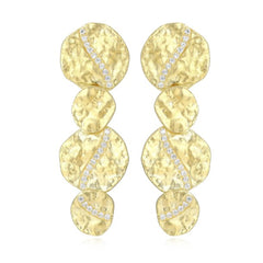 Silver and 14K Gold Plated Hammered Disc Earrings with CZ's