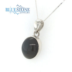 Sterling Silver Rhodium Plated Pendant Featuring One Grey Toned Oval C