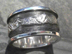 Argentium Silver Hand-Carved Lake Tahoe Mountain Ring.
Ring size 11