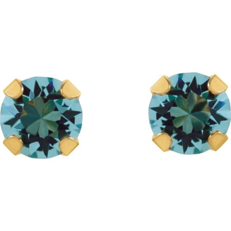 14K Yellow Imitation Aquamarine Inverness® Piercing Stud Earrings