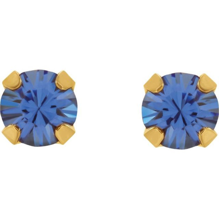 14K Yellow Imitation Blue Sapphire Inverness® Piercing Stud Earrings