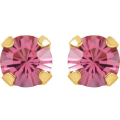 14K Yellow Imitation Pink Tourmaline Inverness® Piercing Stud Earrings