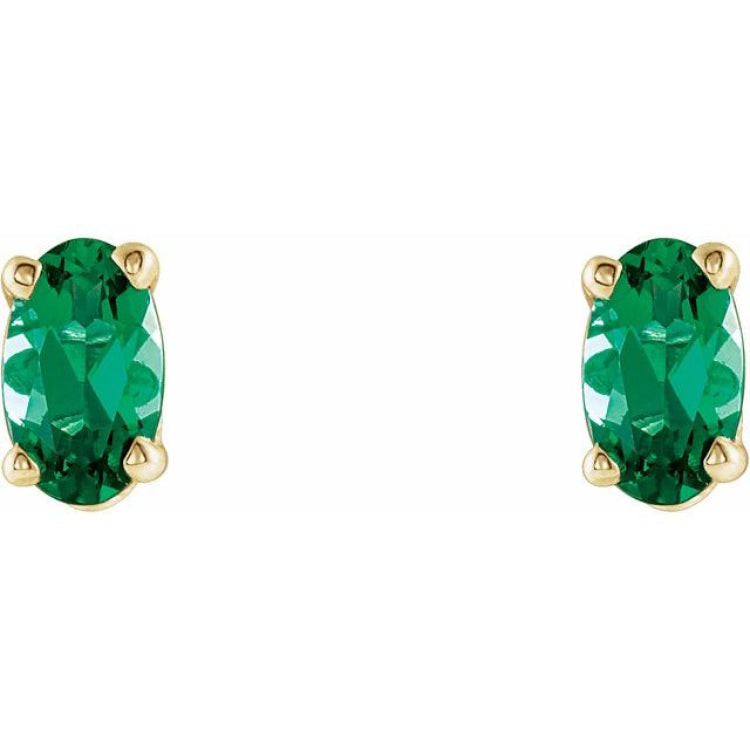 14K Yellow Lab-Grown Emerald Earrings