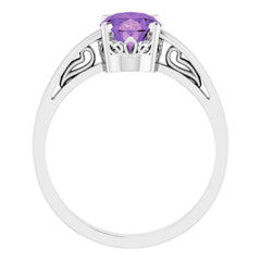 14K White Natural Amethyst Ring