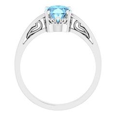 14K White Natural Aquamarine Ring