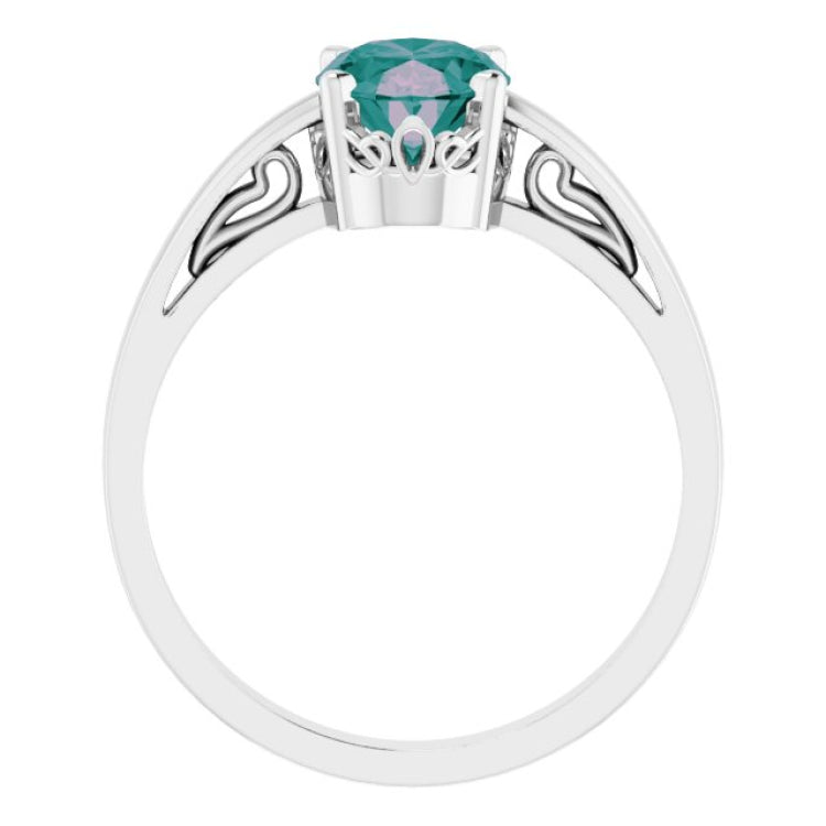 14K White Lab-Grown Alexandrite Ring
