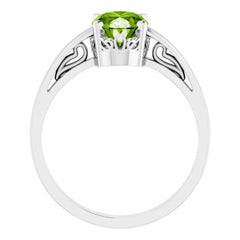 14K White Natural Peridot Ring