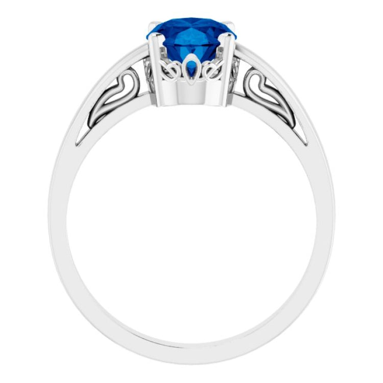 14K White Lab-Grown Blue Sapphire Ring