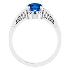 14K White Lab-Grown Blue Sapphire Ring