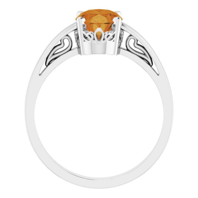14K White Natural Citrine Ring