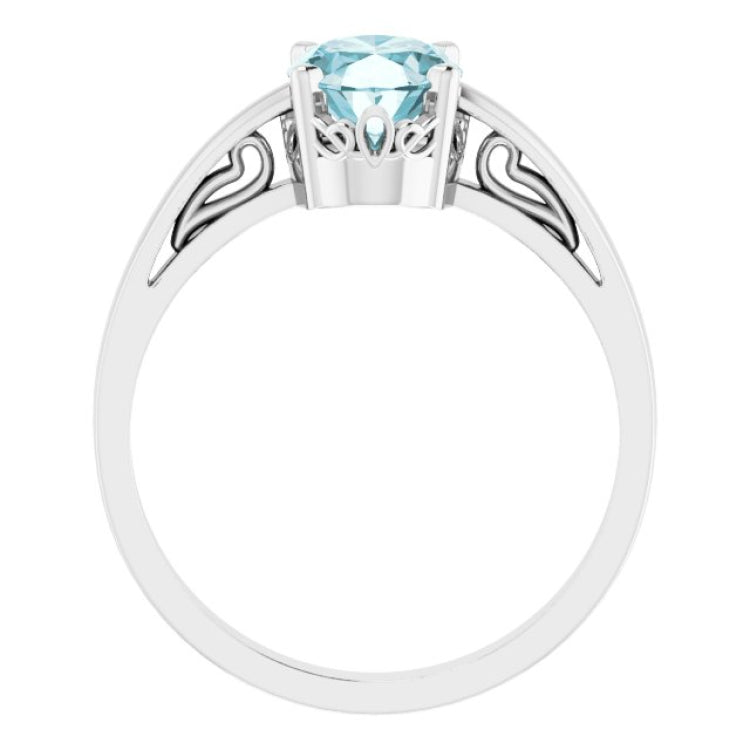 14K White Natural Sky Blue Topaz Ring