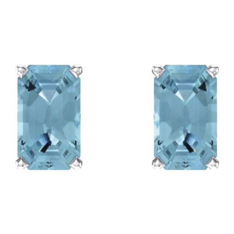 14K White Natural Aquamarine Earrings