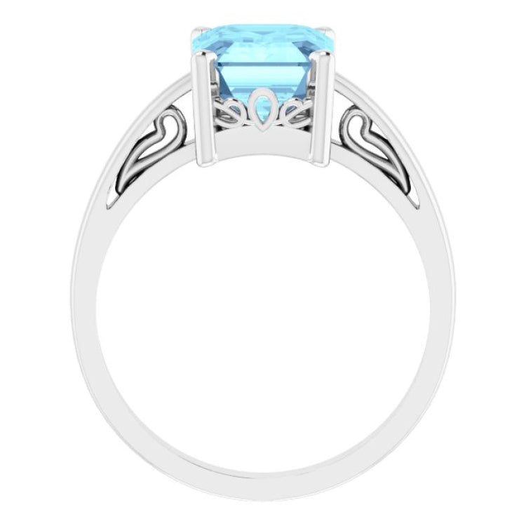 14K White Natural Aquamarine Scroll Setting® Ring