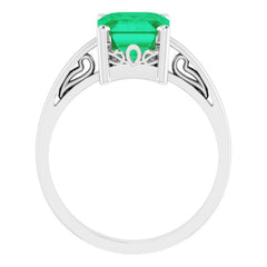 14K White Lab-Grown Emerald Scroll Setting® Ring
