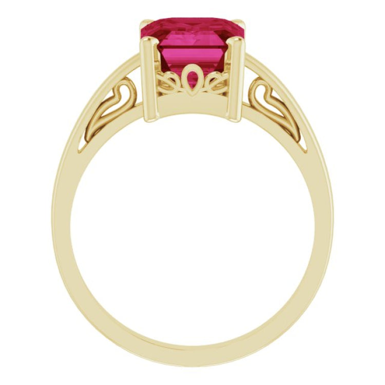 14K Yellow Lab-Grown Ruby Scroll Setting® Ring