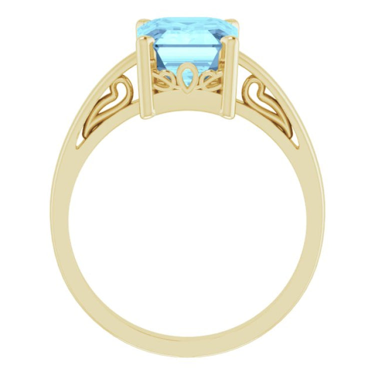 14K Yellow Natural Aquamarine Scroll Setting® Ring