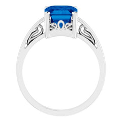 14K White Lab-Grown Blue Sapphire Scroll Setting® Ring