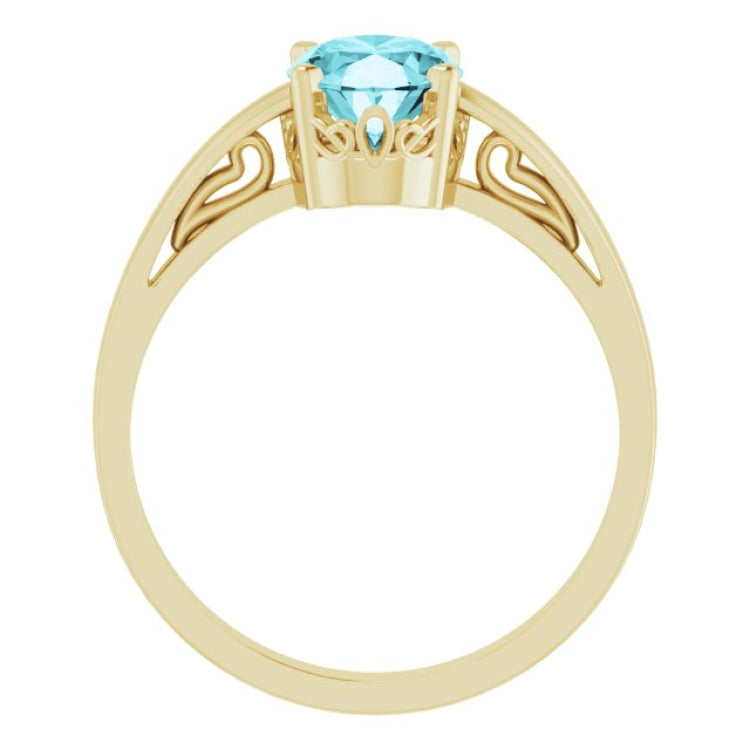 14K Yellow Natural Blue Zircon Ring