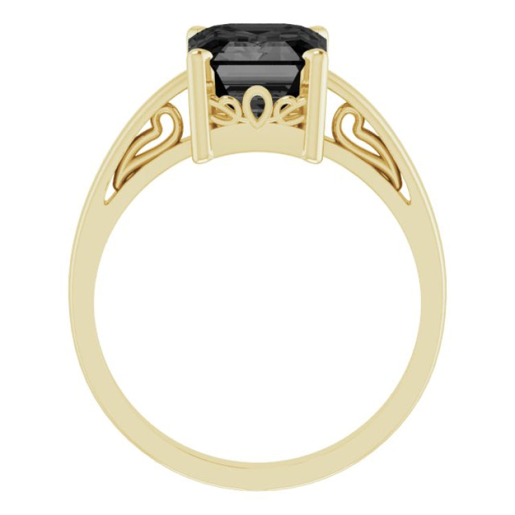 14K Yellow Natural Black Onyx Scroll Setting® Ring