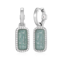 Sterling Silver Small Hoop Earrings with Amazonite and Cubic Zirconia's