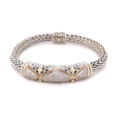 Silver & 18 Karat Yellow Gold Diamond Bracelet