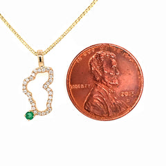 Small 14 Karat Yellow Gold Diamond Lake Tahoe Pendant with Emerald