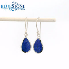 Sterling Silver Wire Earrings with Pear Cut Lapis